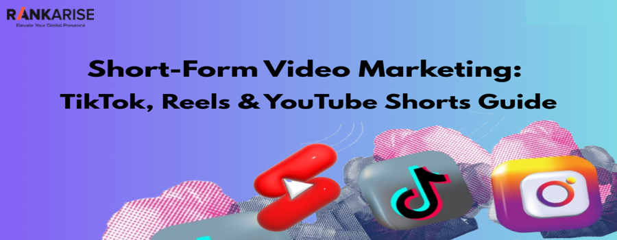 Short-form video marketing banner with TikTok, Instagram Reels, and YouTube Shorts icons