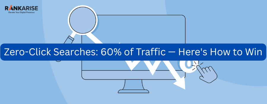 Zero-click searches concept showing declining clicks and search result interaction on a digital screen